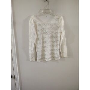 H&M Divided White‎ Floral Lace Long Sleeve Scoop Neck Top Large Boho Coquette
